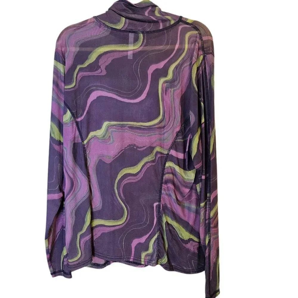 Fabletics sheer turtleneck top, purple/green. 4X. #924